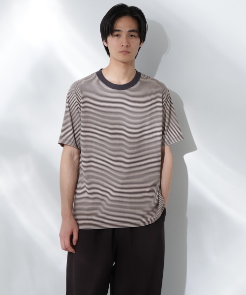 Anti Soaked(R)  汗染み防止 ボーダーミドルシルエットTシャツ Anti Soaked(R) 汗染み防止 ボーダーミドルシルエットTシャツ（T