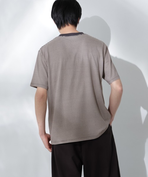 NANO universe（ナノユニバース）の「Anti Soaked(R)  汗染み防止 ボーダーミドルシルエットTシャツ（Tシャツ/カットソー・メンズ・ホワイト/ベージュ/ライトカーキ/チャコール・S/M/L）」の21枚目の写真