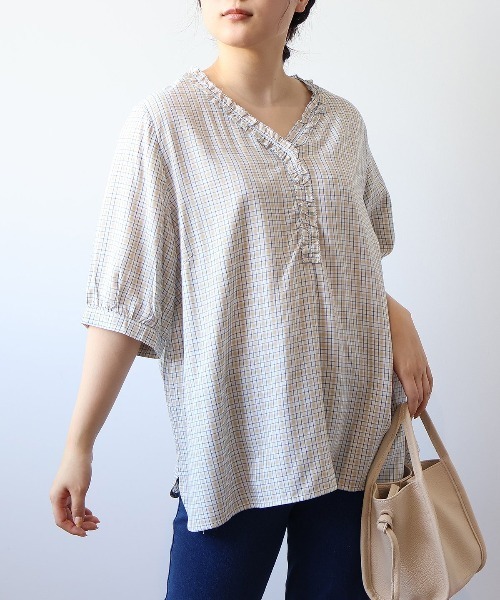 セール】【L～6L 大きいサイズ】接触冷感 チェック柄フリル付き