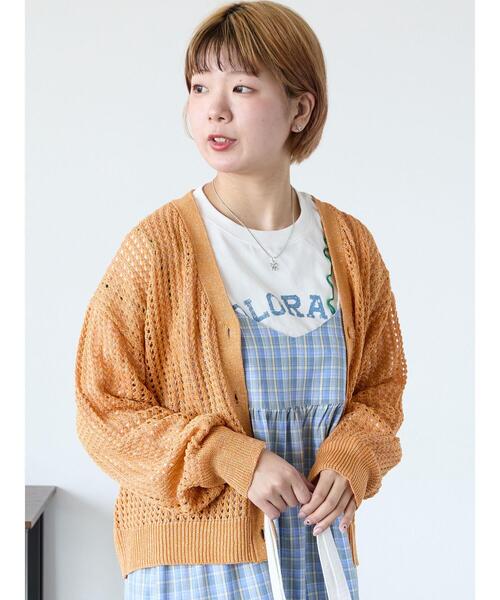 ehka sopo(エヘカソポ)の「ラメメッシュVネックカーディガン(カーディガン/ボレロ・レディース・オレンジ/キナリ/グレー・F)」の13枚目の写真