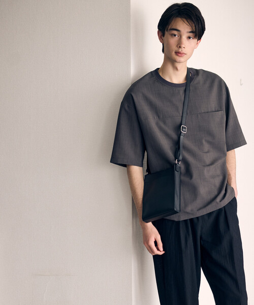 COMME CA ISM（コムサイズム）の「【セットアップ対応】リネンライク ポリエステル 布帛Ｔシャツ（Tシャツ/カットソー・メンズ・ベージュ/カーキ/ブラック・X-LARGE/LARGE/MEDIUM）」の5枚目の写真