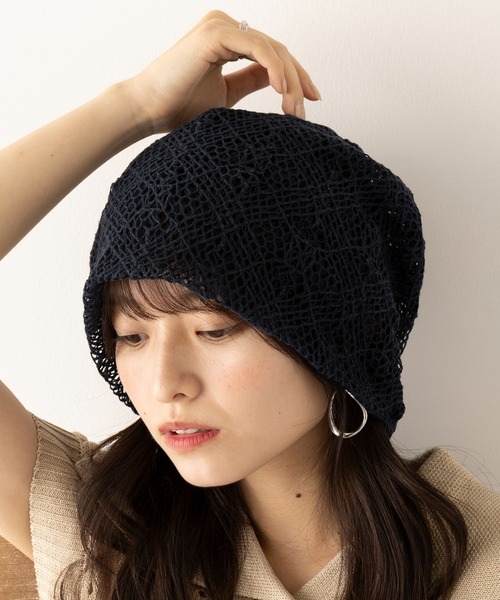 La Maison de Lyllis（メゾンドリリス）の「【La Maison de Lyllis】レースビーニー HOOD 2251005（ニットキャップ/ビーニー・レディース・ブラック/ホワイト・FREE）」の2枚目の写真