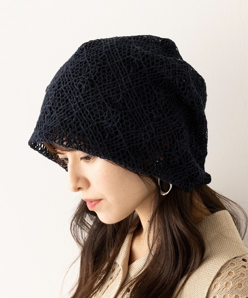 La Maison de Lyllis（メゾンドリリス）の「【La Maison de Lyllis】レースビーニー HOOD 2251005（ニットキャップ/ビーニー・レディース・ブラック/ホワイト・FREE）」の3枚目の写真