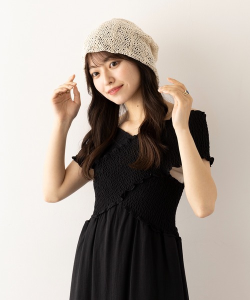 La Maison de Lyllis（メゾンドリリス）の「【La Maison de Lyllis】レースビーニー HOOD 2251005（ニットキャップ/ビーニー・レディース・ブラック/ホワイト・FREE）」の7枚目の写真