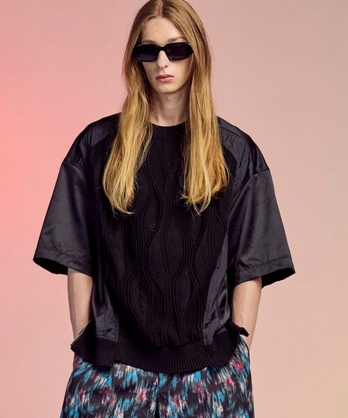 ♦& Other Stories♦スモーク クルーネック トップ UNISEX》Different Material Docking Prime-Over Puckering