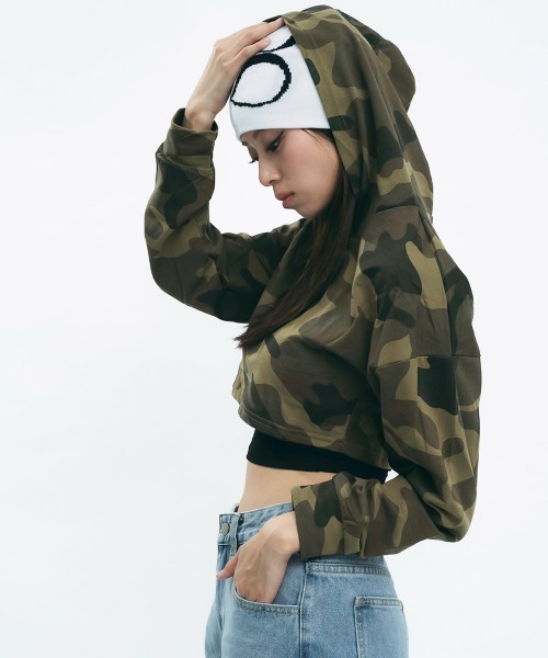 セール】Short length camouflage pullover hoodie / ショート丈