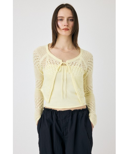 MOUSSY（マウジー）の「OPENWORK KNIT アンサンブル（カーディガン/ボレロ・レディース・ライトイエロー/ネイビー/ホワイト・FREE）」の8枚目の写真