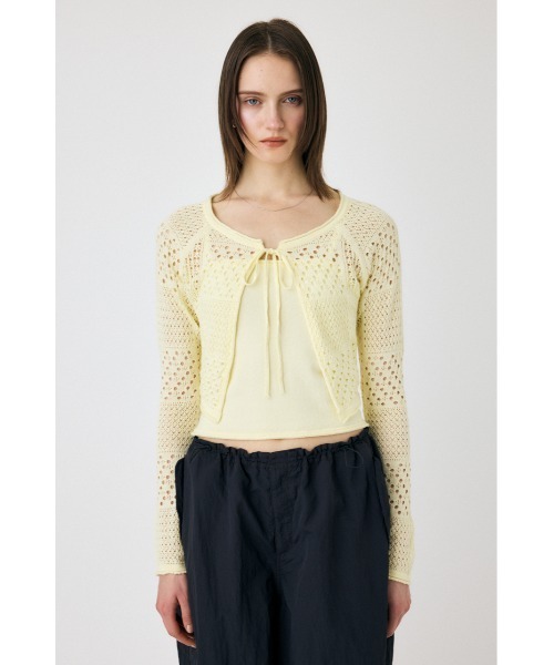 MOUSSY（マウジー）の「OPENWORK KNIT アンサンブル（カーディガン/ボレロ・レディース・ライトイエロー/ネイビー/ホワイト・FREE）」の9枚目の写真