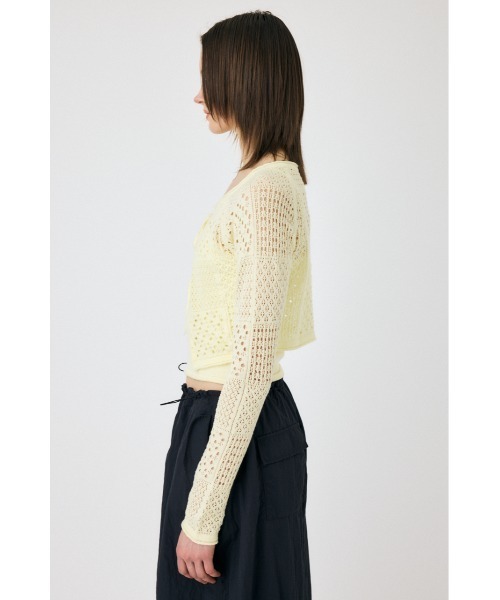 MOUSSY（マウジー）の「OPENWORK KNIT アンサンブル（カーディガン/ボレロ・レディース・ライトイエロー/ネイビー/ホワイト・FREE）」の10枚目の写真