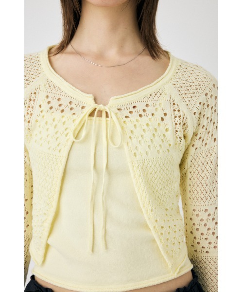 MOUSSY（マウジー）の「OPENWORK KNIT アンサンブル（カーディガン/ボレロ・レディース・ライトイエロー/ネイビー/ホワイト・FREE）」の13枚目の写真