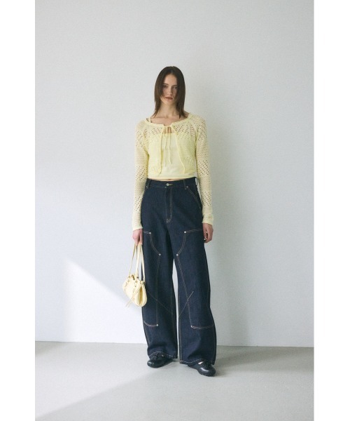 MOUSSY（マウジー）の「OPENWORK KNIT アンサンブル（カーディガン/ボレロ・レディース・ライトイエロー/ネイビー/ホワイト・FREE）」の20枚目の写真