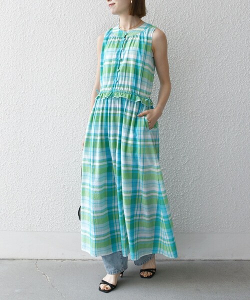 SHIPS any(シップス エニィ)の「SHIPS any:〈洗濯機可能〉マドラス チェック ノースリーブ ワンピース(ワンピース・レディース・ライトグリーン/オレンジ・ONE SIZE)」の12枚目の写真