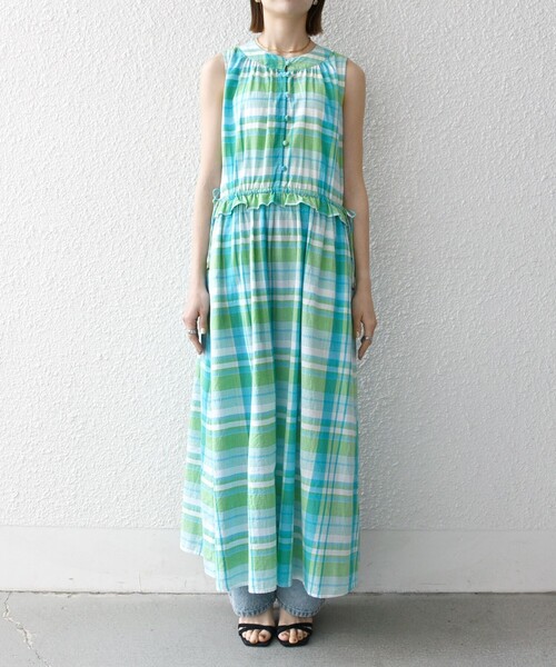 SHIPS any(シップス エニィ)の「SHIPS any:〈洗濯機可能〉マドラス チェック ノースリーブ ワンピース(ワンピース・レディース・ライトグリーン/オレンジ・ONE SIZE)」の15枚目の写真