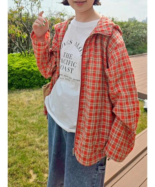 SM2（エスエムツー）の「マドラスチェックフードパーカー（ブルゾン・レディース・ブラック/レッド/オレンジ・F）」の7枚目の写真