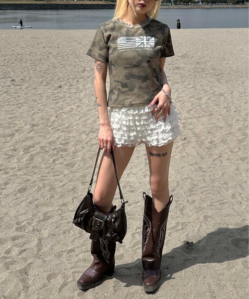 sedacle girl（セダクルガール）の「フラッグピグメントリブTシャツ（Tシャツ/カットソー・レディース・ベージュ/カーキ/チャコールグレー・SMALL/MEDIUM）」の9枚目の写真