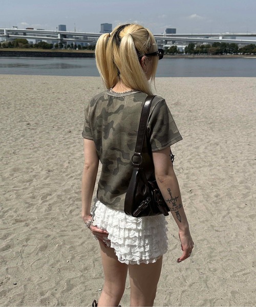 sedacle girl（セダクルガール）の「フラッグピグメントリブTシャツ（Tシャツ/カットソー・レディース・ベージュ/カーキ/チャコールグレー・SMALL/MEDIUM）」の8枚目の写真