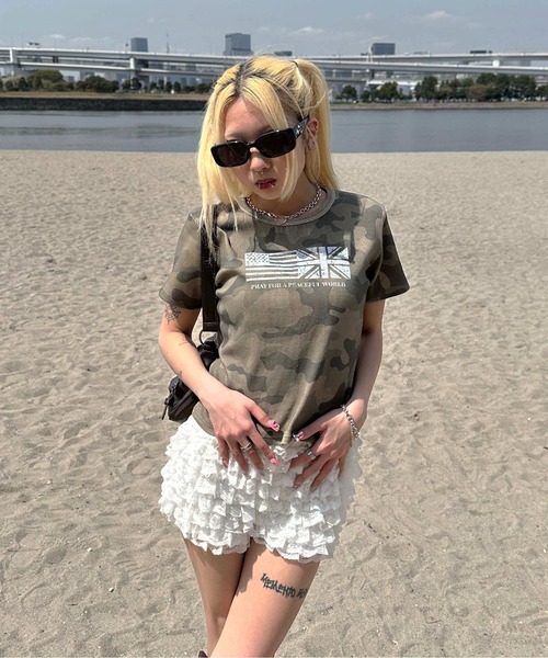 sedacle girl（セダクルガール）の「フラッグピグメントリブTシャツ（Tシャツ/カットソー・レディース・ベージュ/カーキ/チャコールグレー・SMALL/MEDIUM）」の6枚目の写真