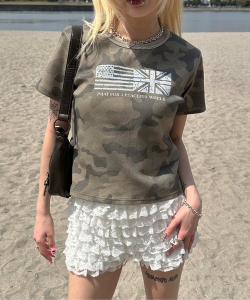 sedacle girl（セダクルガール）の「フラッグピグメントリブTシャツ（Tシャツ/カットソー・レディース・ベージュ/カーキ/チャコールグレー・SMALL/MEDIUM）」の5枚目の写真