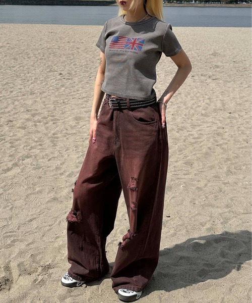 sedacle girl（セダクルガール）の「フラッグピグメントリブTシャツ（Tシャツ/カットソー・レディース・ベージュ/カーキ/チャコールグレー・SMALL/MEDIUM）」の17枚目の写真