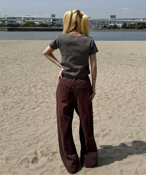 sedacle girl（セダクルガール）の「フラッグピグメントリブTシャツ（Tシャツ/カットソー・レディース・ベージュ/カーキ/チャコールグレー・SMALL/MEDIUM）」の20枚目の写真