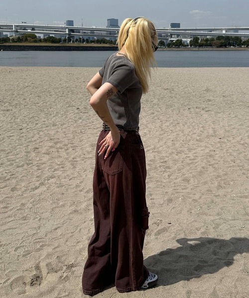 sedacle girl（セダクルガール）の「フラッグピグメントリブTシャツ（Tシャツ/カットソー・レディース・ベージュ/カーキ/チャコールグレー・SMALL/MEDIUM）」の19枚目の写真