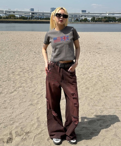 sedacle girl（セダクルガール）の「フラッグピグメントリブTシャツ（Tシャツ/カットソー・レディース・ベージュ/カーキ/チャコールグレー・SMALL/MEDIUM）」の18枚目の写真