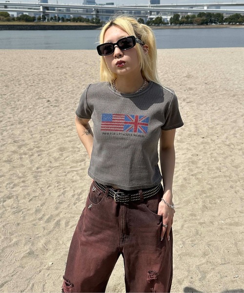 sedacle girl（セダクルガール）の「フラッグピグメントリブTシャツ（Tシャツ/カットソー・レディース・ベージュ/カーキ/チャコールグレー・SMALL/MEDIUM）」の14枚目の写真