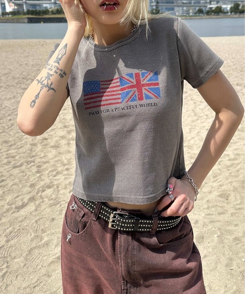 sedacle girl（セダクルガール）の「フラッグピグメントリブTシャツ（Tシャツ/カットソー・レディース・ベージュ/カーキ/チャコールグレー・SMALL/MEDIUM）」の13枚目の写真