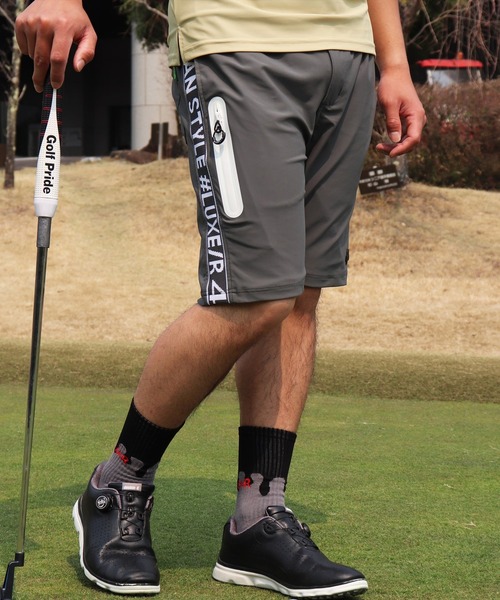 LUXE/R GOLF（ラグジュ ゴルフ）の「(RM)【LUXE/R GOLF】COOL & DRY ストレッチ スムース サイド ロゴ ジャガード ショートパンツ（スウェットパンツ・メンズ・ブラック/チャコールグレー/オフホワイト/ネイビー・XXX-LARGE/XX-LARGE/X-LARGE/LARGE/MEDIUM）」の19枚目の写真