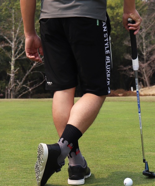 LUXE/R GOLF（ラグジュ ゴルフ）の「(RM)【LUXE/R GOLF】COOL & DRY ストレッチ スムース サイド ロゴ ジャガード ショートパンツ（スウェットパンツ・メンズ・ブラック/チャコールグレー/オフホワイト/ネイビー・XXX-LARGE/XX-LARGE/X-LARGE/LARGE/MEDIUM）」の18枚目の写真