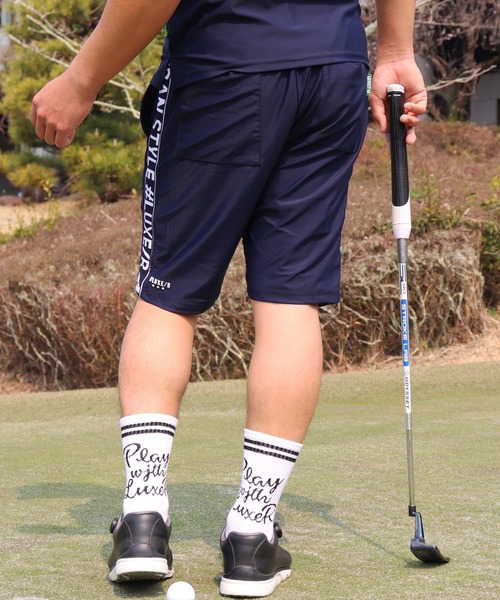 LUXE/R GOLF（ラグジュ ゴルフ）の「(RM)【LUXE/R GOLF】COOL & DRY ストレッチ スムース サイド ロゴ ジャガード ショートパンツ（スウェットパンツ・メンズ・ブラック/チャコールグレー/オフホワイト/ネイビー・XXX-LARGE/XX-LARGE/X-LARGE/LARGE/MEDIUM）」の22枚目の写真