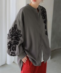 上質刺繍 シフォンシャツ