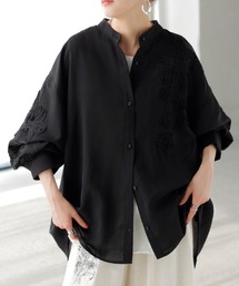 上質刺繍 シフォンシャツ