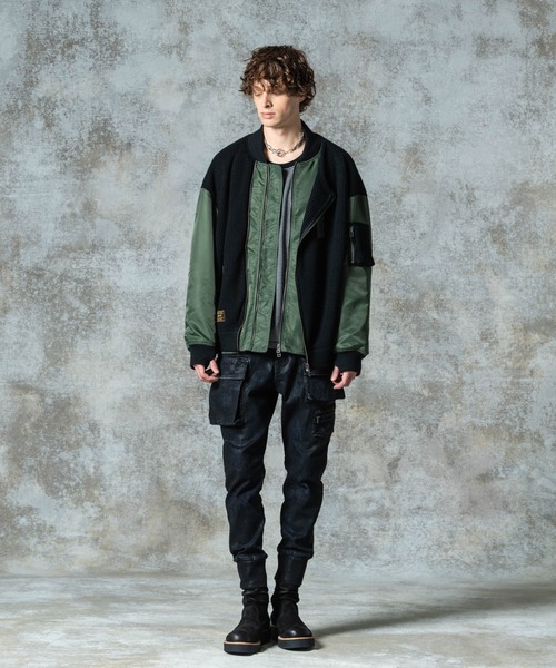 glamb(グラム)の「Knit Layered MA-1 / ニットレイヤードMA-1(MA-1・メンズ・ブラック/カーキ/ネイビー・S/M/L)」の14枚目の写真