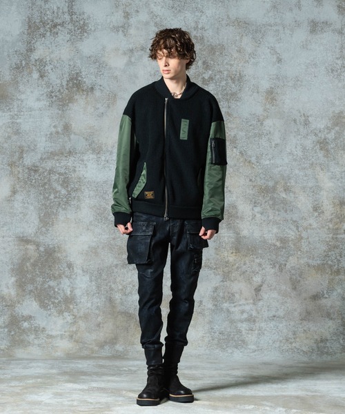 glamb(グラム)の「Knit Layered MA-1 / ニットレイヤードMA-1(MA-1・メンズ・ブラック/カーキ/ネイビー・S/M/L)」の15枚目の写真