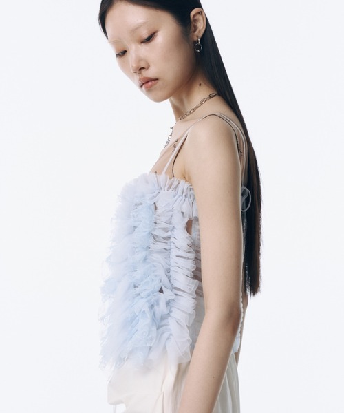 JOSE MOON（ジョゼムーン）の「LACE TULE CAMI/レースチュールキャミ（キャミソール・レディース・サックスブルー/ミント/ピンク/ブラック・FREE）」の14枚目の写真