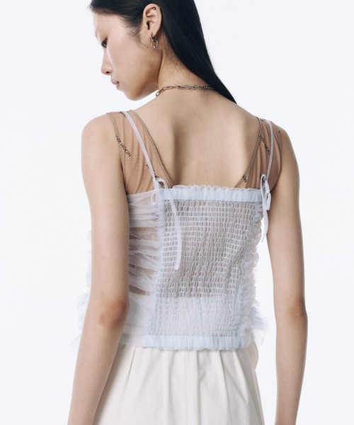 JOSE MOON（ジョゼムーン）の「LACE TULE CAMI/レースチュールキャミ（キャミソール・レディース・サックスブルー/ミント/ピンク/ブラック・FREE）」の13枚目の写真