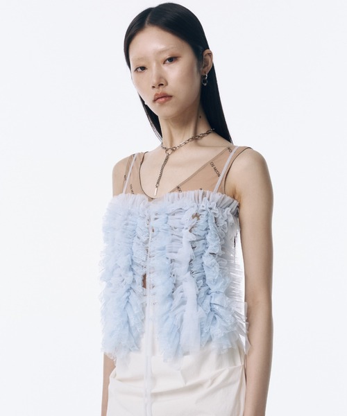 JOSE MOON（ジョゼムーン）の「LACE TULE CAMI/レースチュールキャミ（キャミソール・レディース・サックスブルー/ミント/ピンク/ブラック・FREE）」の15枚目の写真