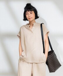 ★早い者勝ち★ オーラリー　ノーカラー　麻　ブラウス　シャツ　ベージュ　リネン レディースのシャツ/ブラウス（ベージュ系・リネン・麻