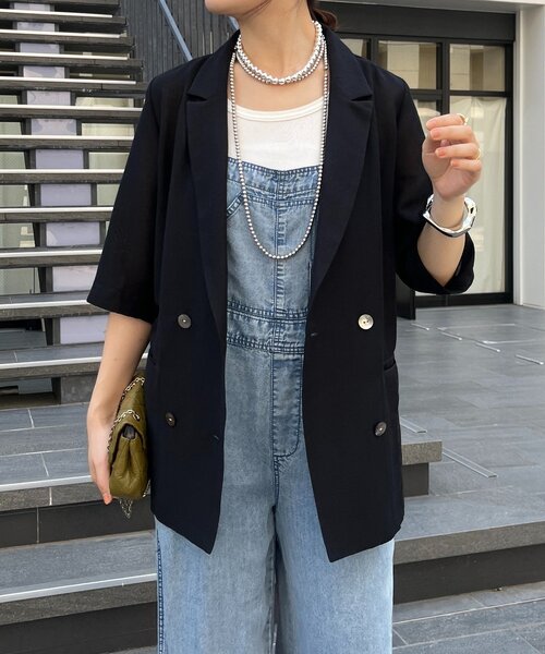 公式の店舗 ウォッシャブル】5分袖シアーダブルジャケット（テーラード ジャケット・アウター