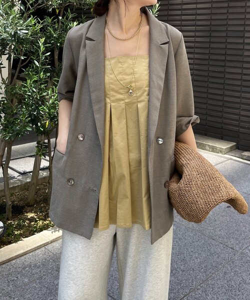 【美品】DOUDOU ウォッシャブル シアーダブルジャケット ベージュ DouDou(ドゥドゥ)の「【ウォッシャブル】5分袖シアーダブル