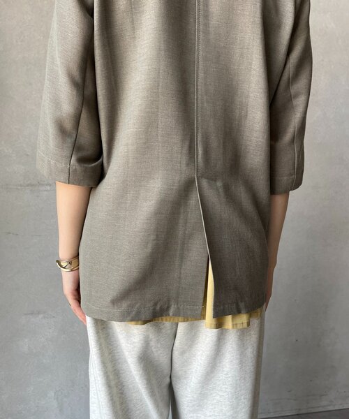 【美品】DOUDOU　ウォッシャブル　シアーダブルジャケット 　ベージュ ウォッシャブル】5分袖シアーダブルジャケット | DOUDOU