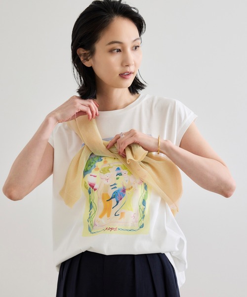 ROPE' / ロペ 【Kei Nagayama for ROPE'】プリント ノースリーブTEE【接触冷感・洗濯耐久あり】 Kei Nagayama for ROPE'】プリント ノースリーブTEE【接触冷感