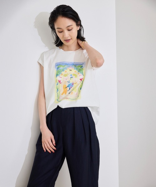ROPE' / ロペ 【Kei Nagayama for ROPE'】プリント ノースリーブTEE【接触冷感・洗濯耐久あり】 Kei Nagayama for ROPE'】プリント ノースリーブTEE【接触冷感