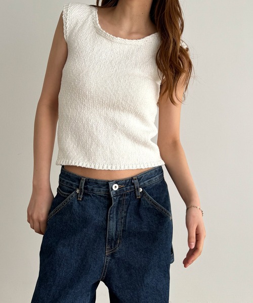 CANAL JEAN(キャナルジーン)の「diggity バックオープンニットタンク(タンクトップ・レディース・アイボリー/ブラック・ONE SIZE)」の3枚目の写真