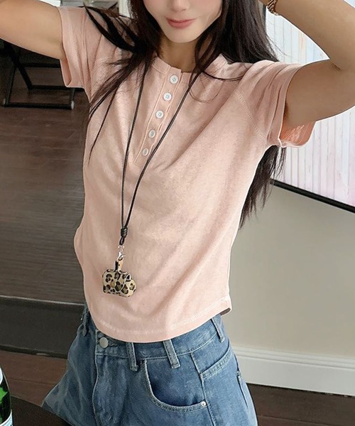 aimoha（アイモハ）の「配色ボタン付きカジュアルTシャツ (SS)（Tシャツ/カットソー・レディース・グレー/ブルー/ライトベージュ/ピンク/ホワイト/ネイビー・FREE）」の20枚目の写真