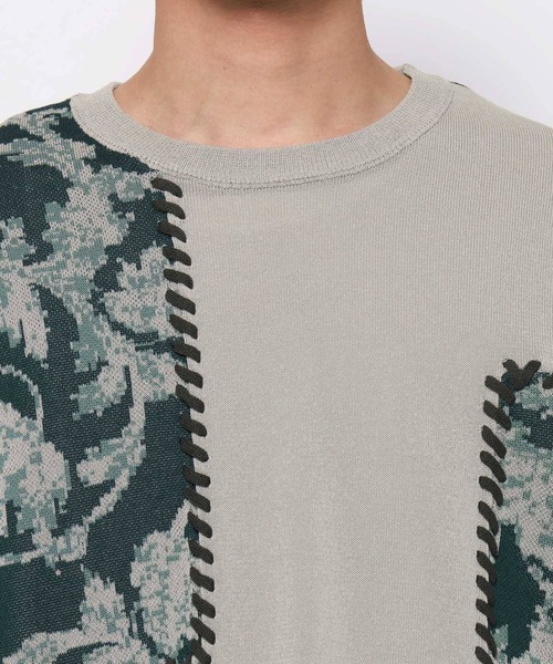 HARE（ハレ）の「パッチワークガラニットプルオーバー(HARE)（ニット/セーター・メンズ・ブラック/トップグレー・FREE）」の4枚目の写真