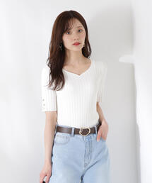 ハートネック半袖リブニット / 1215270605