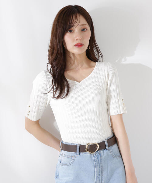 PROPORTION BODY DRESSING(プロポーションボディドレッシング)の「ハートネック半袖リブニット / 1215270605(ニット/セーター・レディース・グリーン/ホワイト系その他/ブラック/レッド・SMALL/MEDIUM)」の5枚目の写真