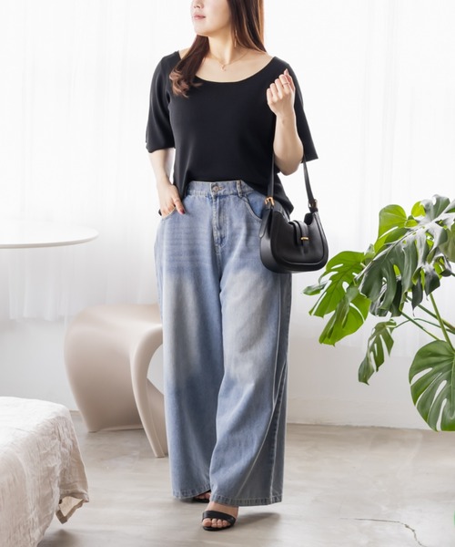 CLETTE（クレット）の「スクープネックリブニット（ニット/セーター・レディース・オフホワイト/チャコールグレー/ブラック・LL/3L/4L）」の10枚目の写真